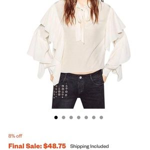 Ecru Long Sleeve Tie-up Neck Blouse